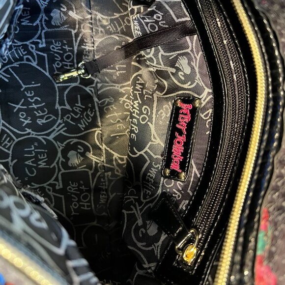 Like New Betsey Johnson Black Floral Sequin Satchel/Crossbody Bag - Picture 13 of 14